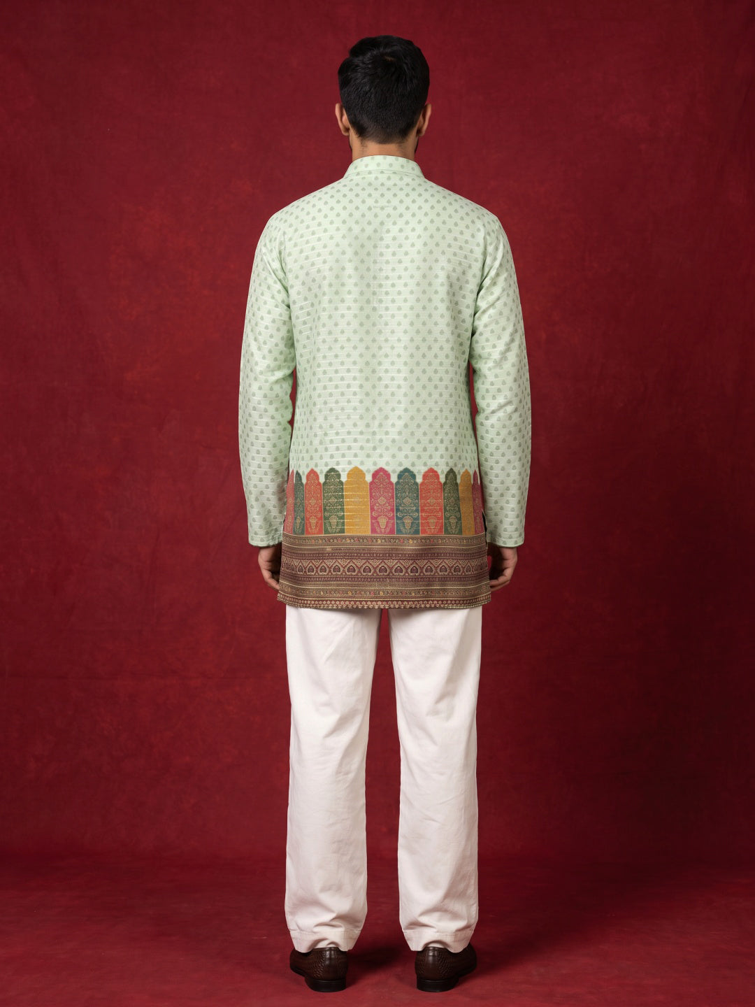 Cotton Blend Printed & Thread Work Kurta for Men ( 65KO 5623Pista )