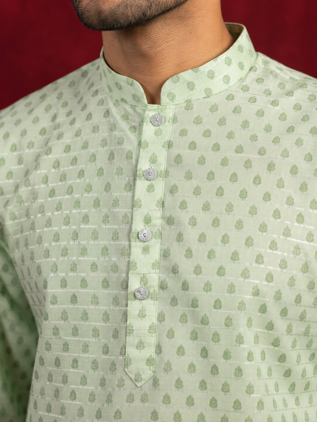 Cotton Blend Printed & Thread Work Kurta for Men ( 65KO 5623Pista )