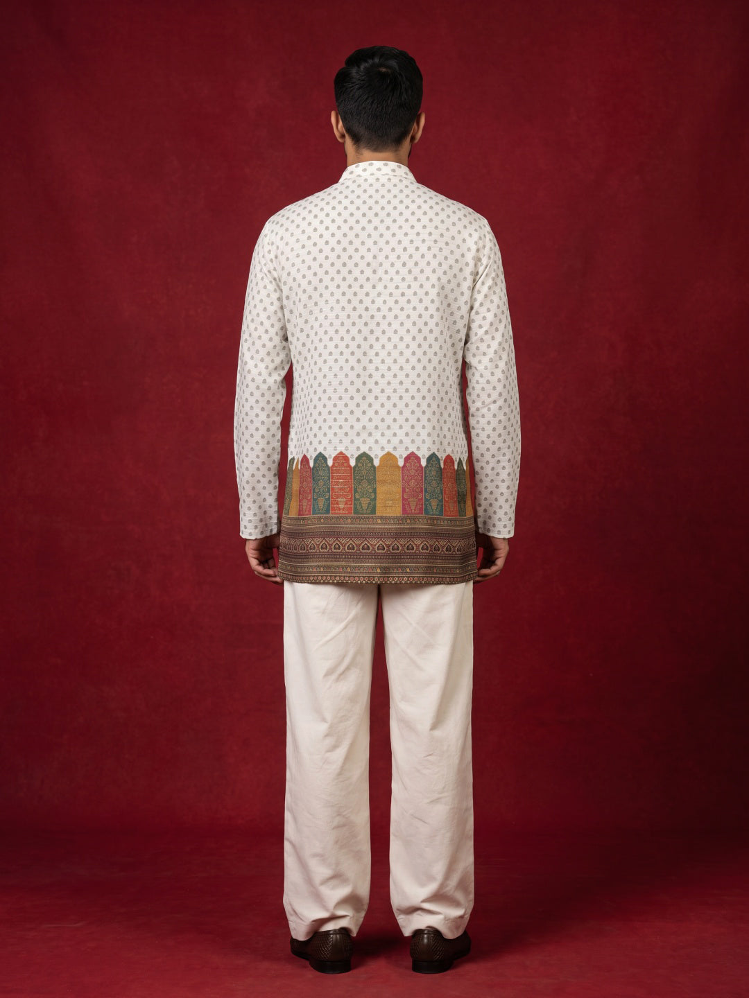 Cotton Blend Printed & Thread Work Kurta for Men ( 65KO 5623White )
