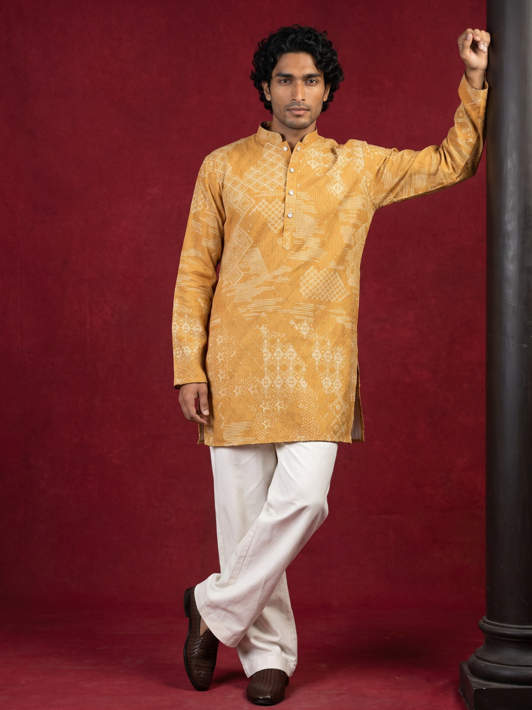 Printed Cotton Blend Kurta for Men ( 65KO 5624Mustard )