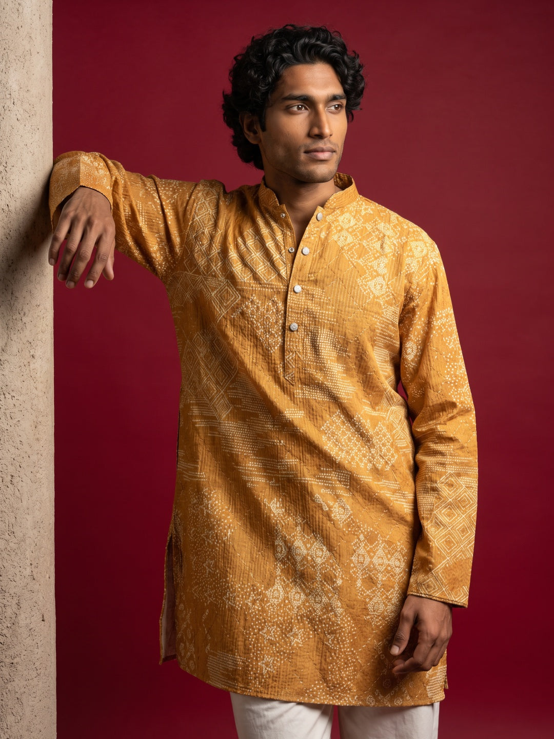 Printed Cotton Blend Kurta for Men ( 65KO 5624Mustard )