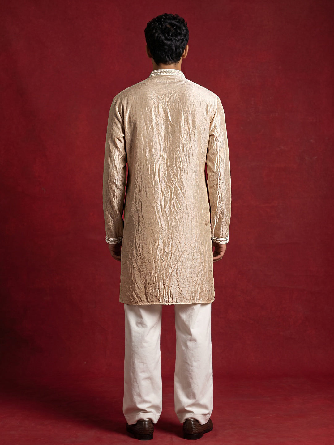 Silk Blend Embroidered Kurta for Men ( 65KO 5626Beige )
