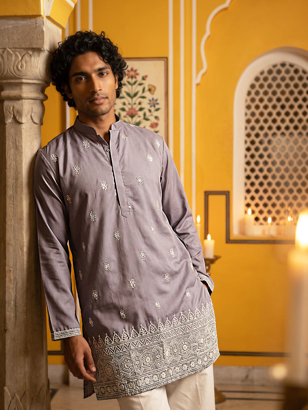 Floral Embroidered Kurta for Men ( 65KO 5629Purple )