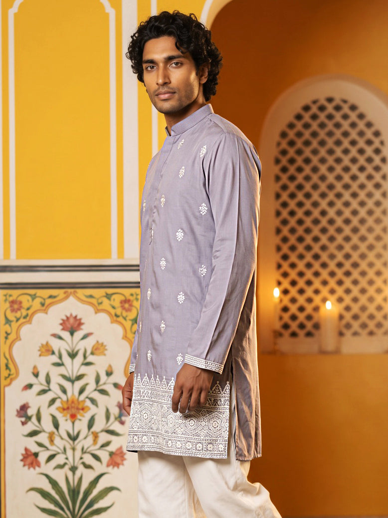 Floral Embroidered Kurta for Men ( 65KO 5629Purple )