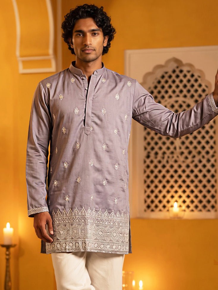 Floral Embroidered Kurta for Men ( 65KO 5629Purple )