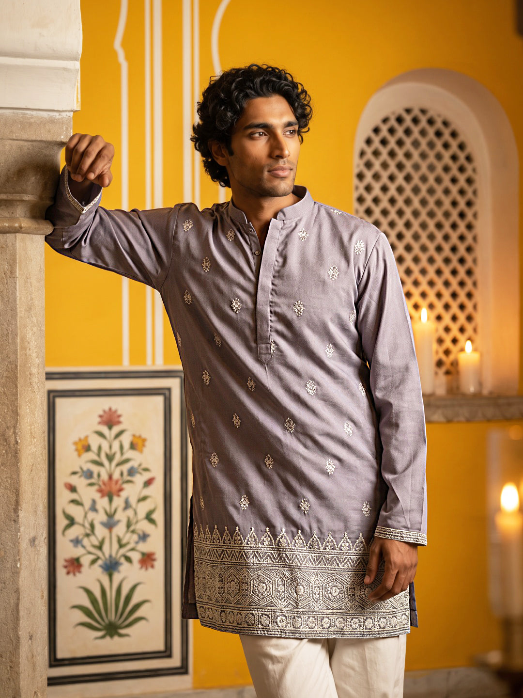 Floral Embroidered Kurta for Men ( 65KO 5629Purple )