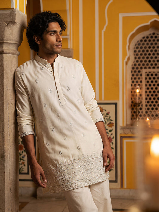 Floral Embroidered Kurta for Men ( 65KO 5629White )