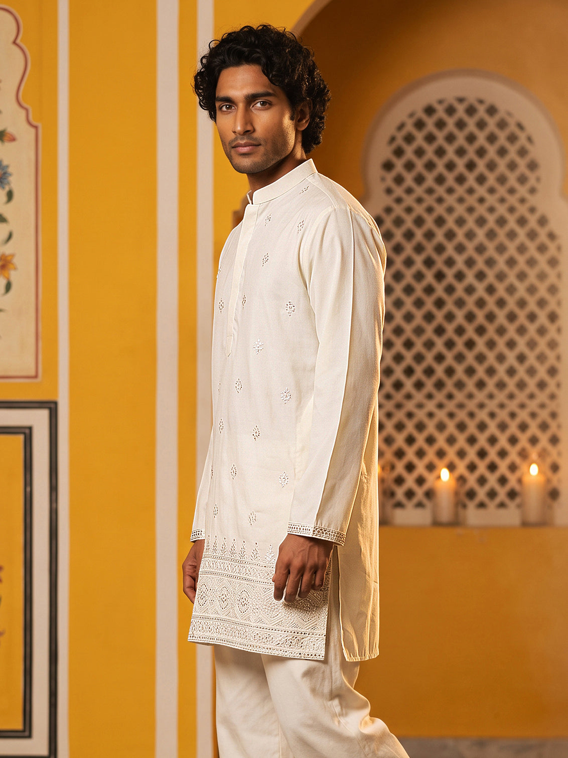 Floral Embroidered Kurta for Men ( 65KO 5629White )