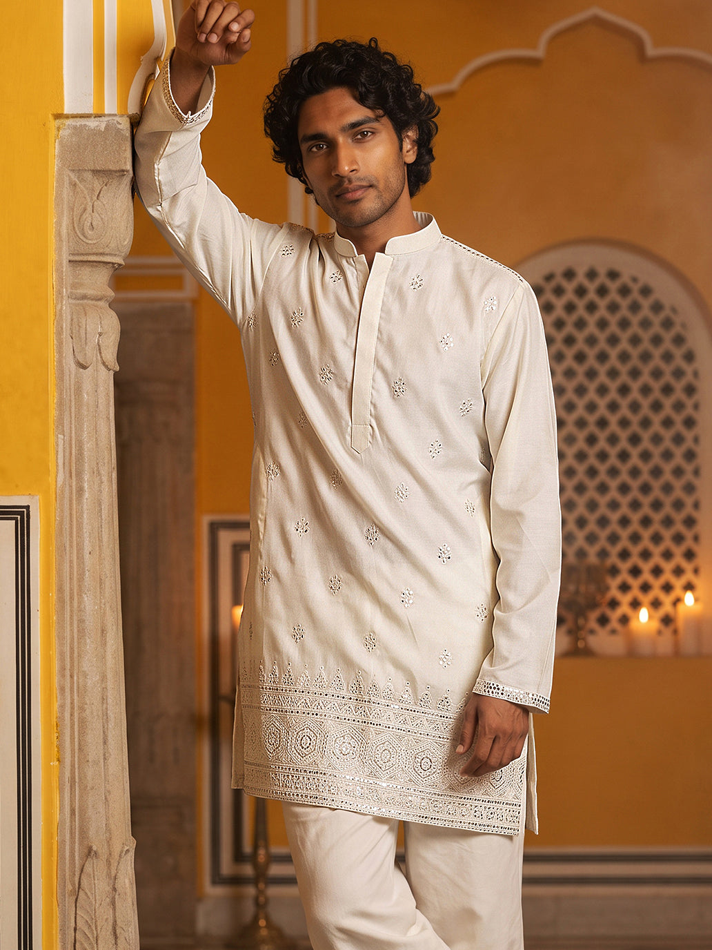 Floral Embroidered Kurta for Men ( 65KO 5629White )