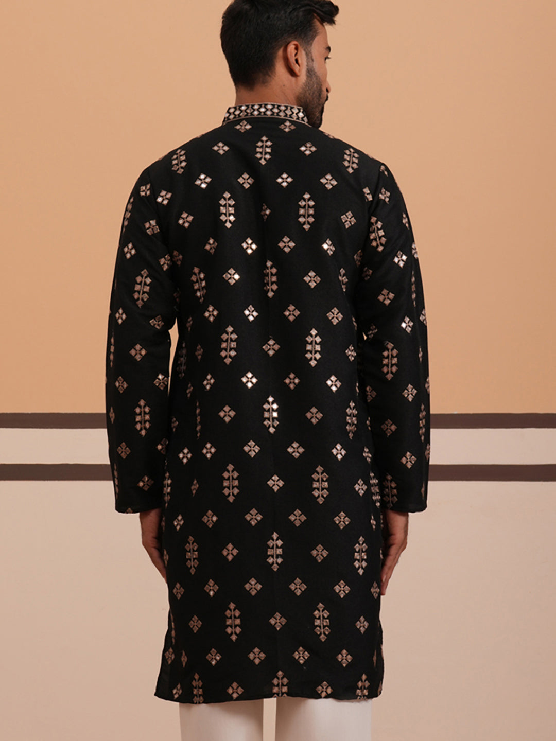 Silk Blend Embroidered Kurta (65KO D 5355 Black ) [FF] [E-5]