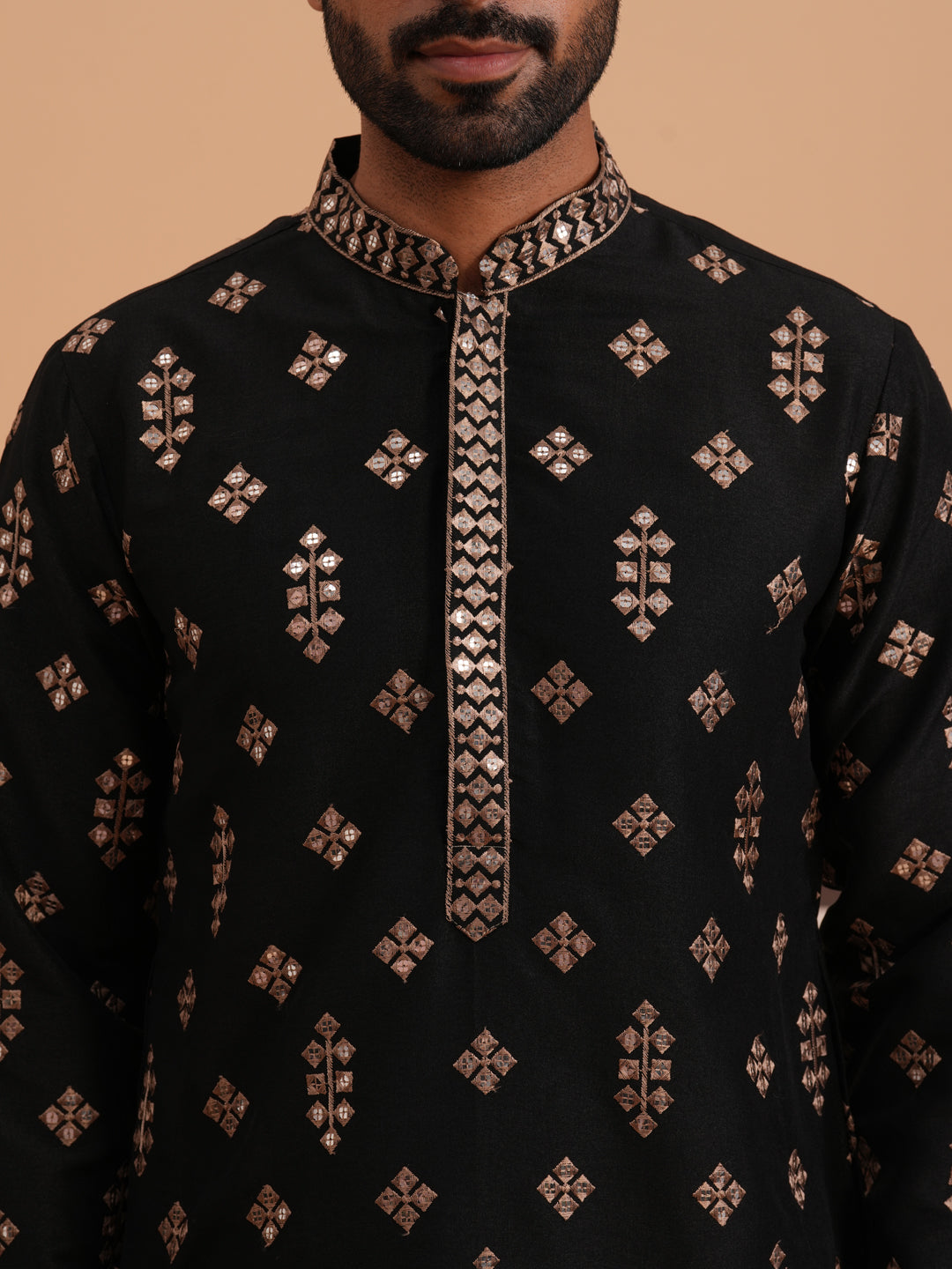 Silk Blend Embroidered Kurta (65KO D 5355 Black ) [FF] [E-5]