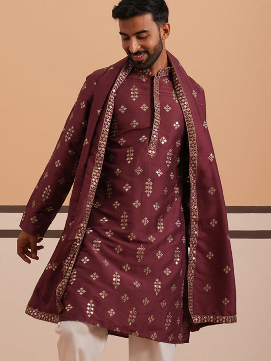 Silk Blend Embroidered Kurta ( 65KO D 5355 D 5355Maroon ) [FF] [E-5]