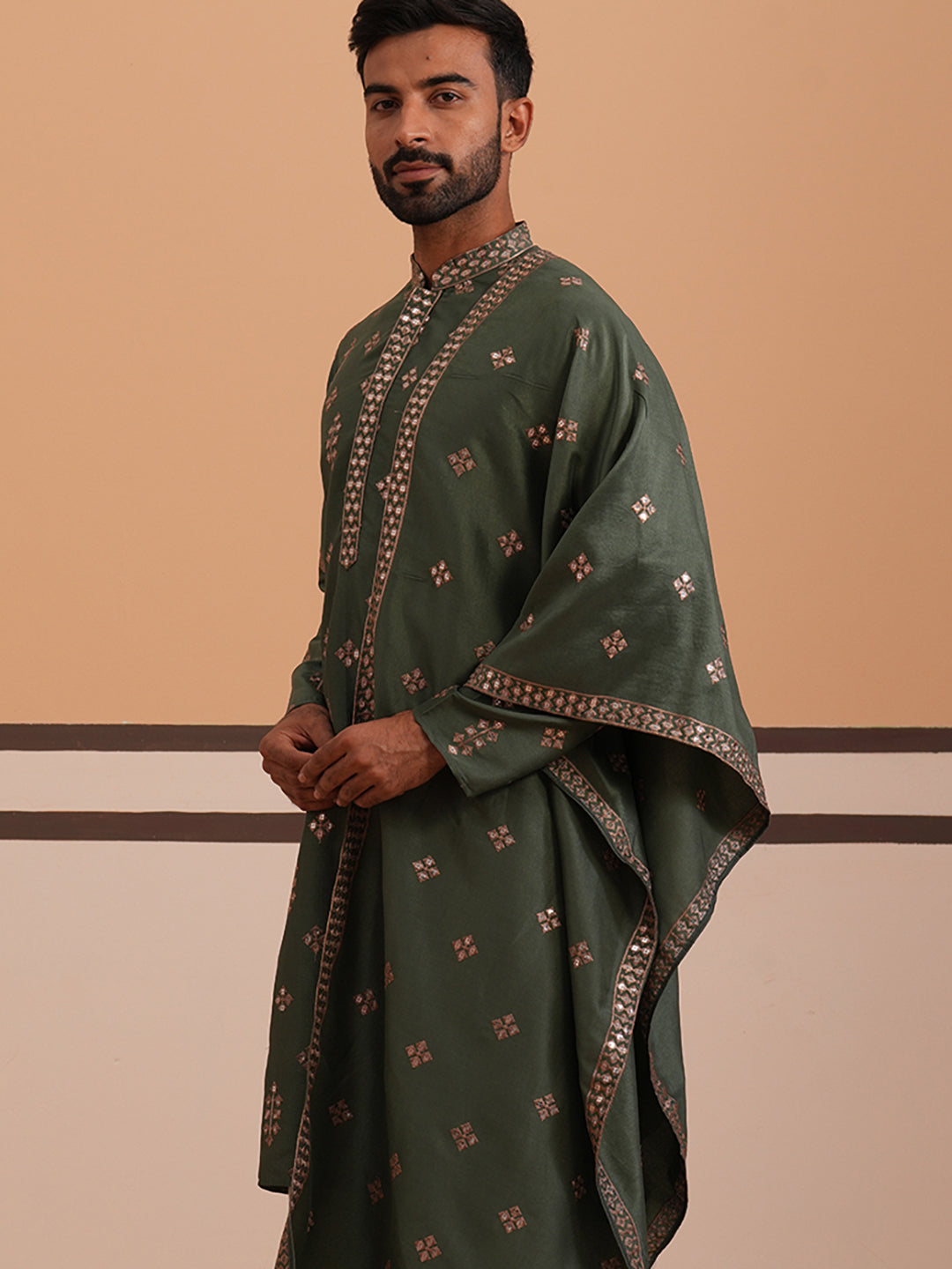 Silk Blend Embroidered Kurta ( 65KO D 5355 D 5355Olive ) [FF] [E-5]