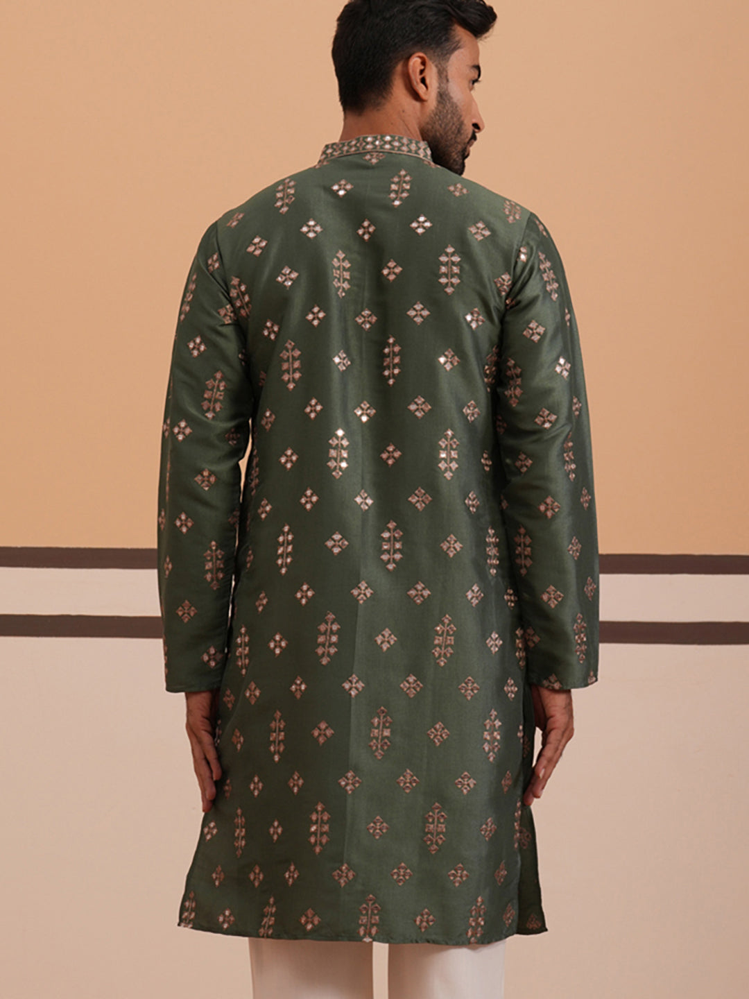 Silk Blend Embroidered Kurta ( 65KO D 5355 D 5355Olive ) [FF] [E-5]