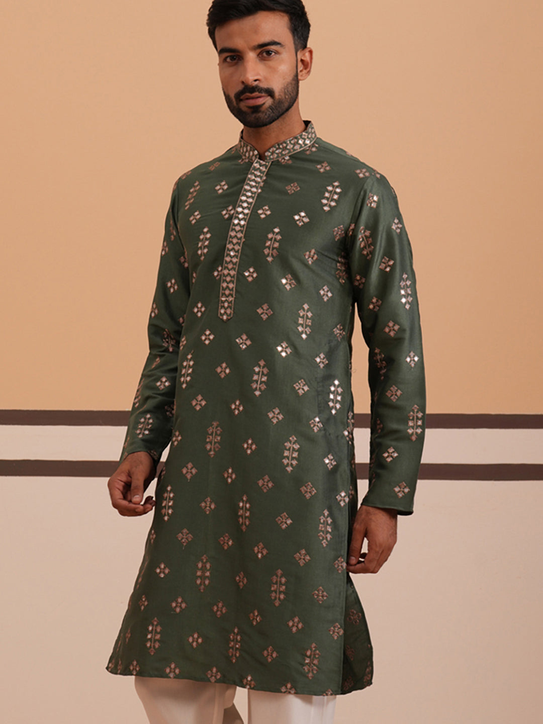 Silk Blend Embroidered Kurta ( 65KO D 5355 D 5355Olive ) [FF] [E-5]