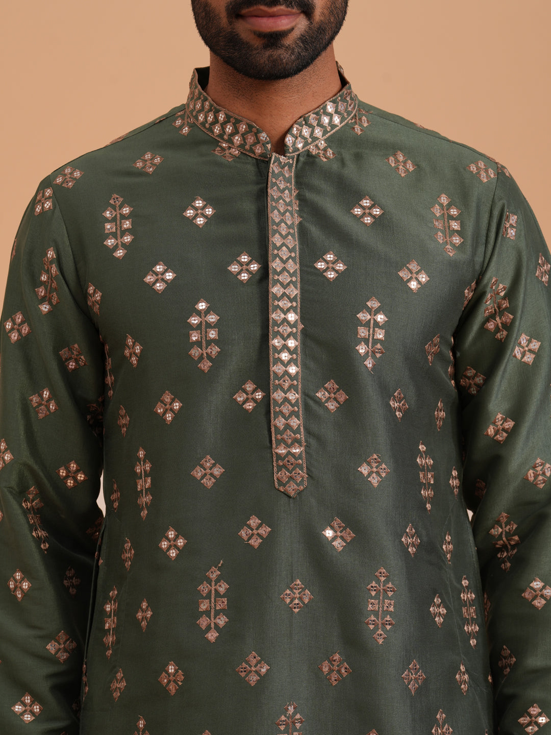 Silk Blend Embroidered Kurta ( 65KO D 5355 D 5355Olive ) [FF] [E-5]