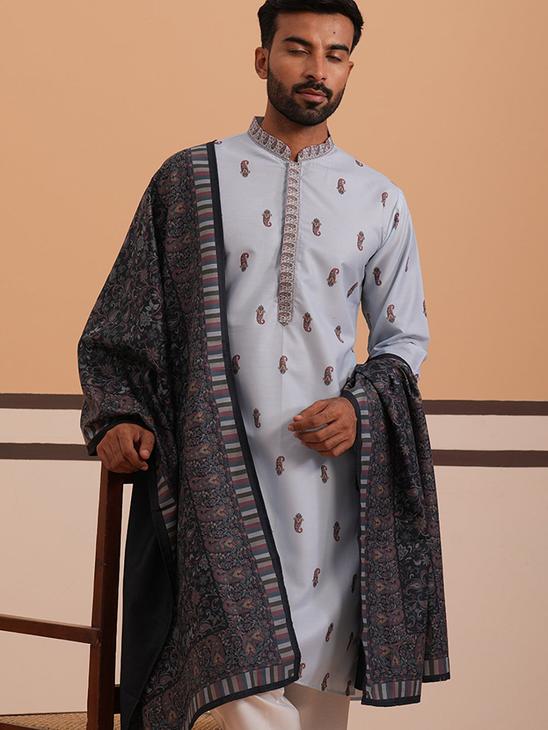 Paisley Print Kurta with Contrast Dupatta (65KO D 5374 Blue ) [FF] [1-3]