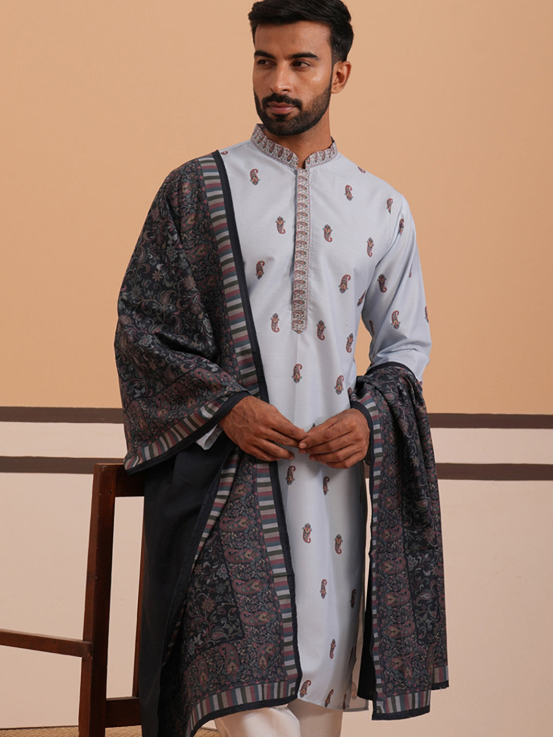 Paisley Print Kurta with Contrast Dupatta (65KO D 5374 Blue ) [FF] [1-3]