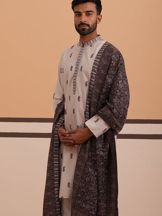 Paisley Print Kurta with Contrast Dupatta ( 65KO D 5374 D 5374Cream ) [FF] [1-3]