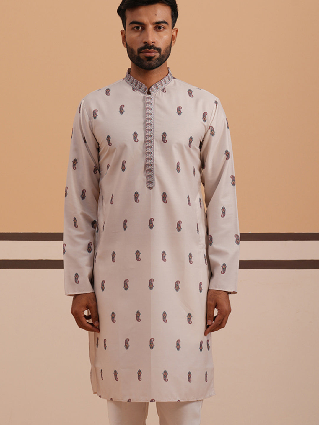 Paisley Print Kurta with Contrast Dupatta ( 65KO D 5374 D 5374Cream ) [FF] [1-3]