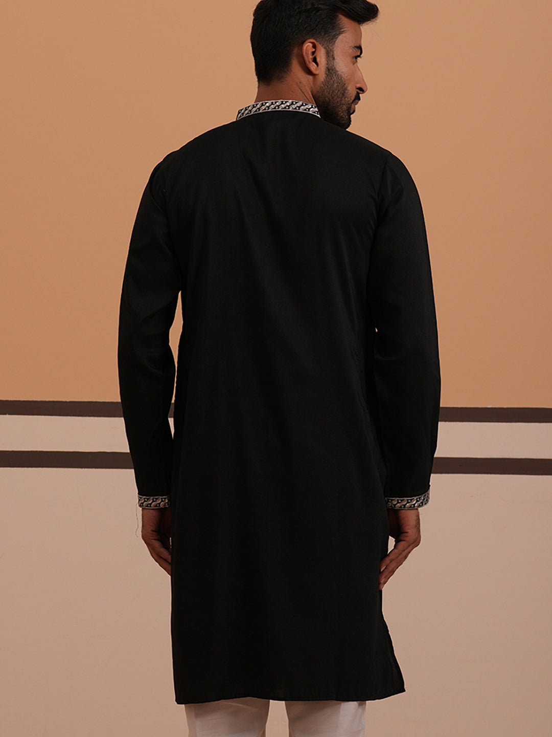 Silk Blend Kurta with Matching Embroidered Dupatta (65KO D 5375 Black ) [FF] [A-1-4]