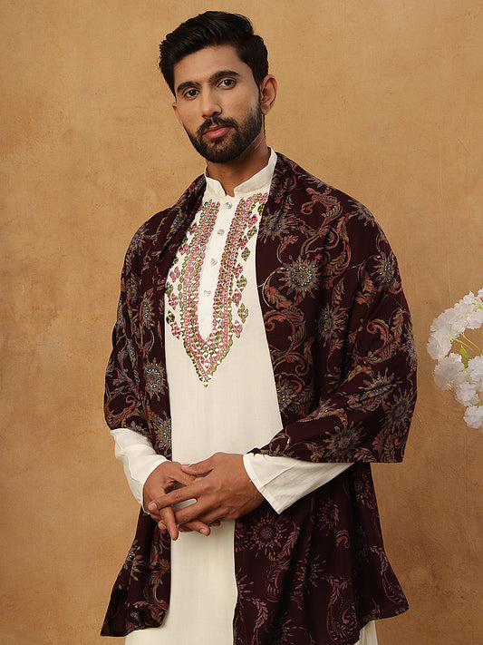 Traditional Silk Blend Kurta & Dupatta (65KO D 5433 White )