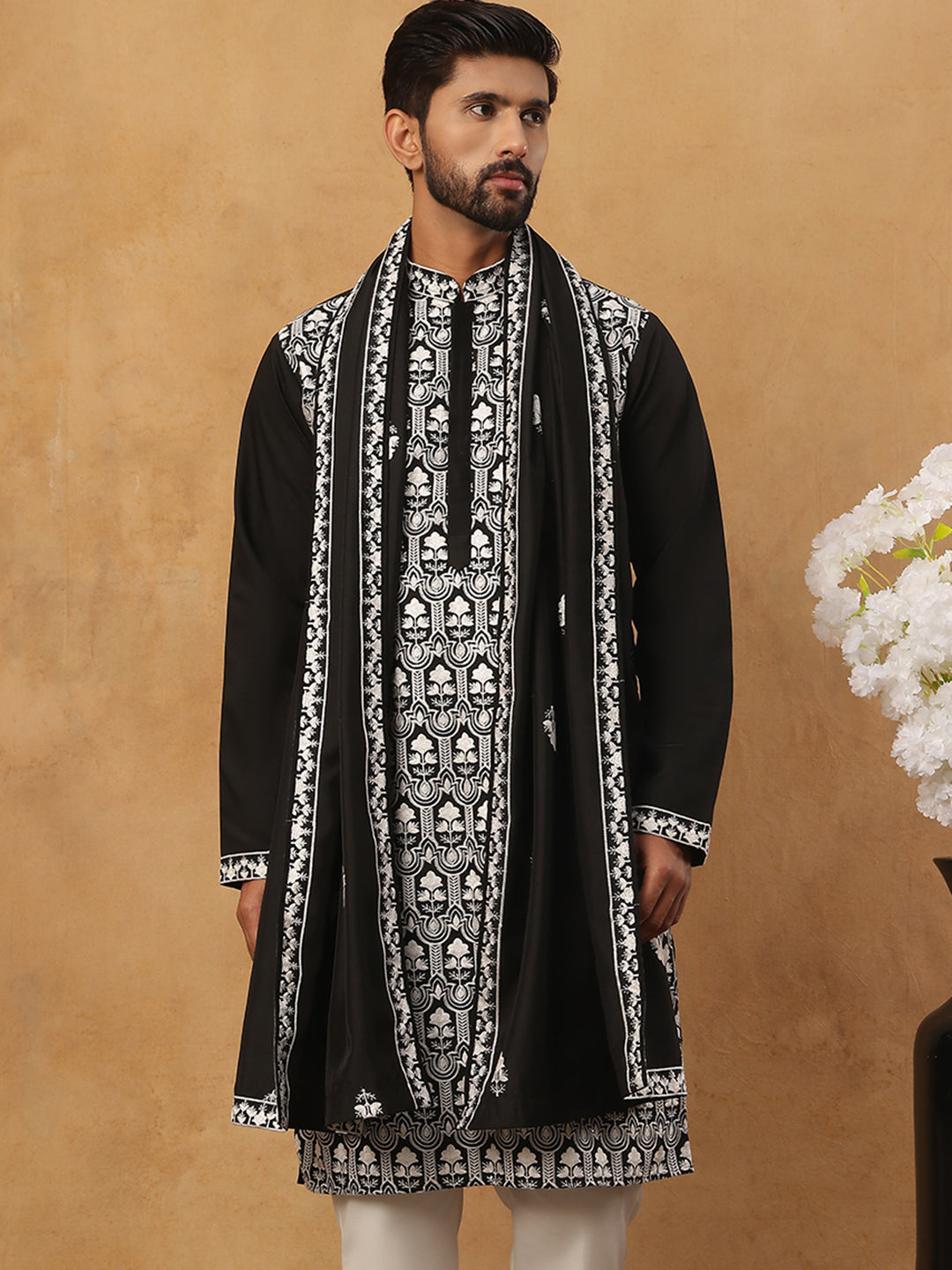 Silk Blend Embroidered Kurta & Dupatta (65KO D 5438 Black ) [FF] [P-14]