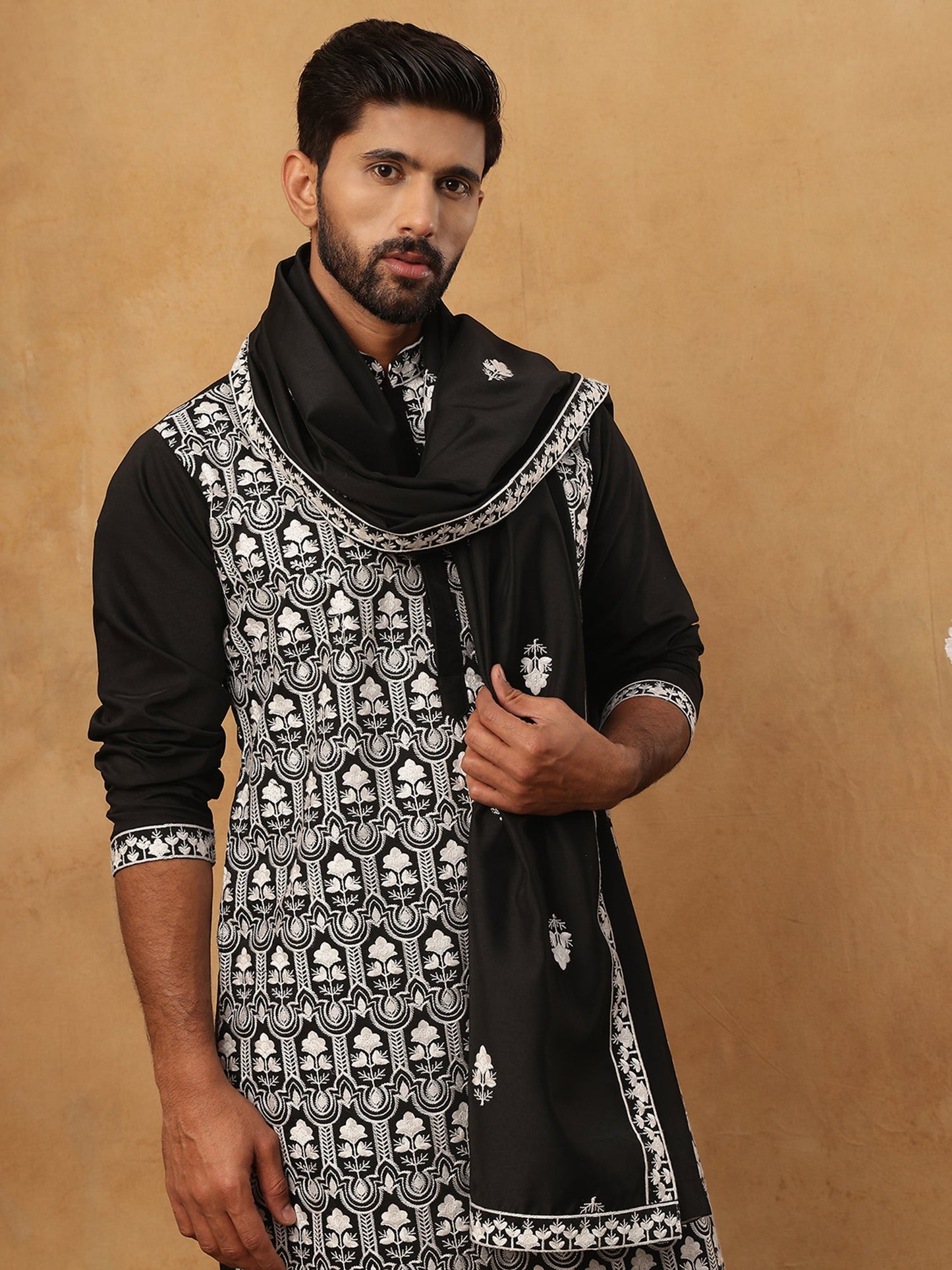 Silk Blend Embroidered Kurta & Dupatta (65KO D 5438 Black ) [FF] [P-14]