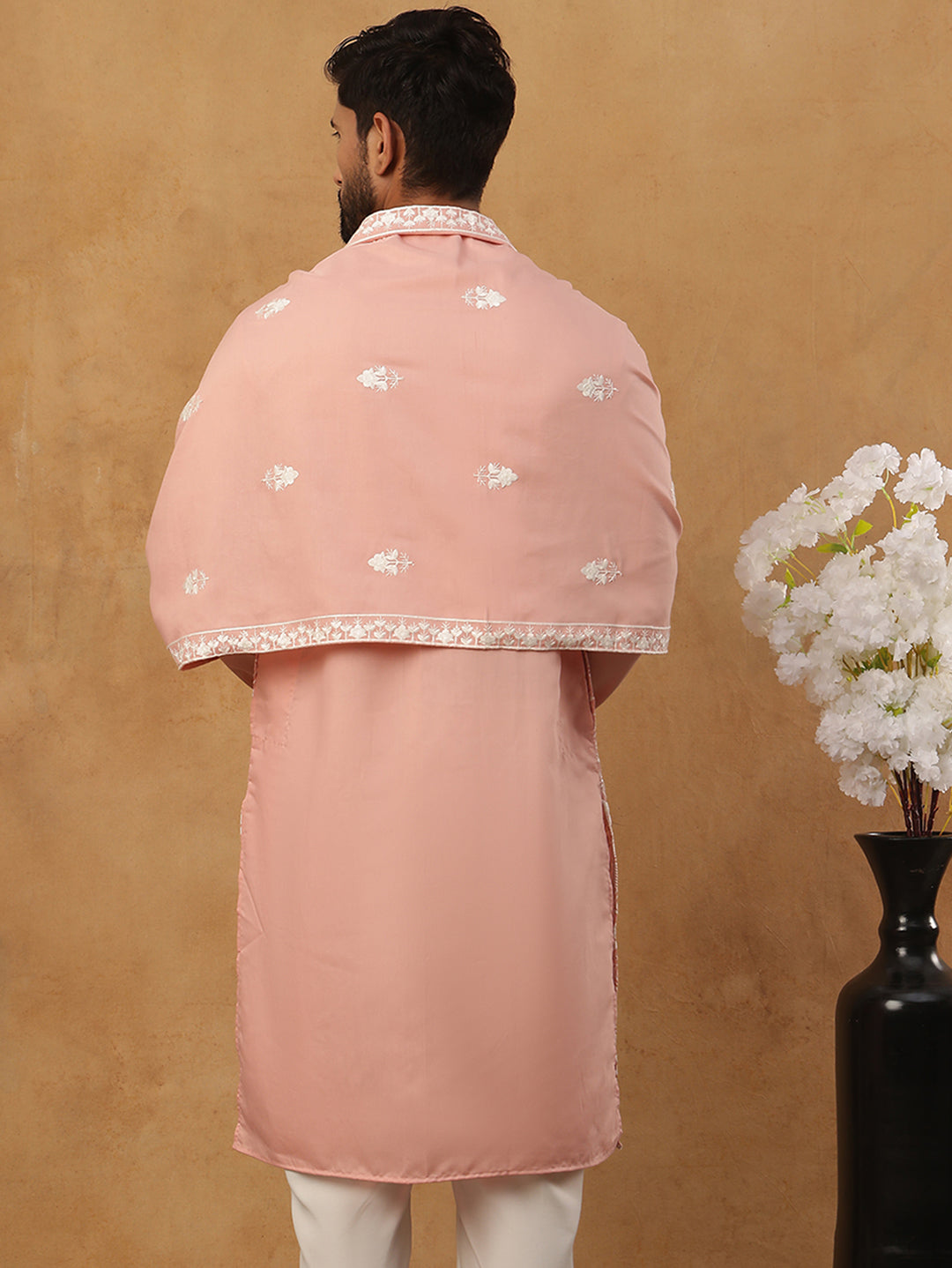 Silk Blend Embroidered Kurta & Dupatta (65KO D 5438 Peach ) [FF] [P-14]