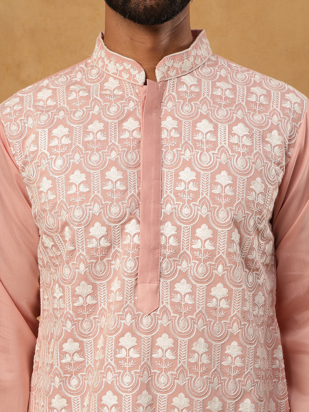 Silk Blend Embroidered Kurta & Dupatta (65KO D 5438 Peach ) [FF] [P-14]