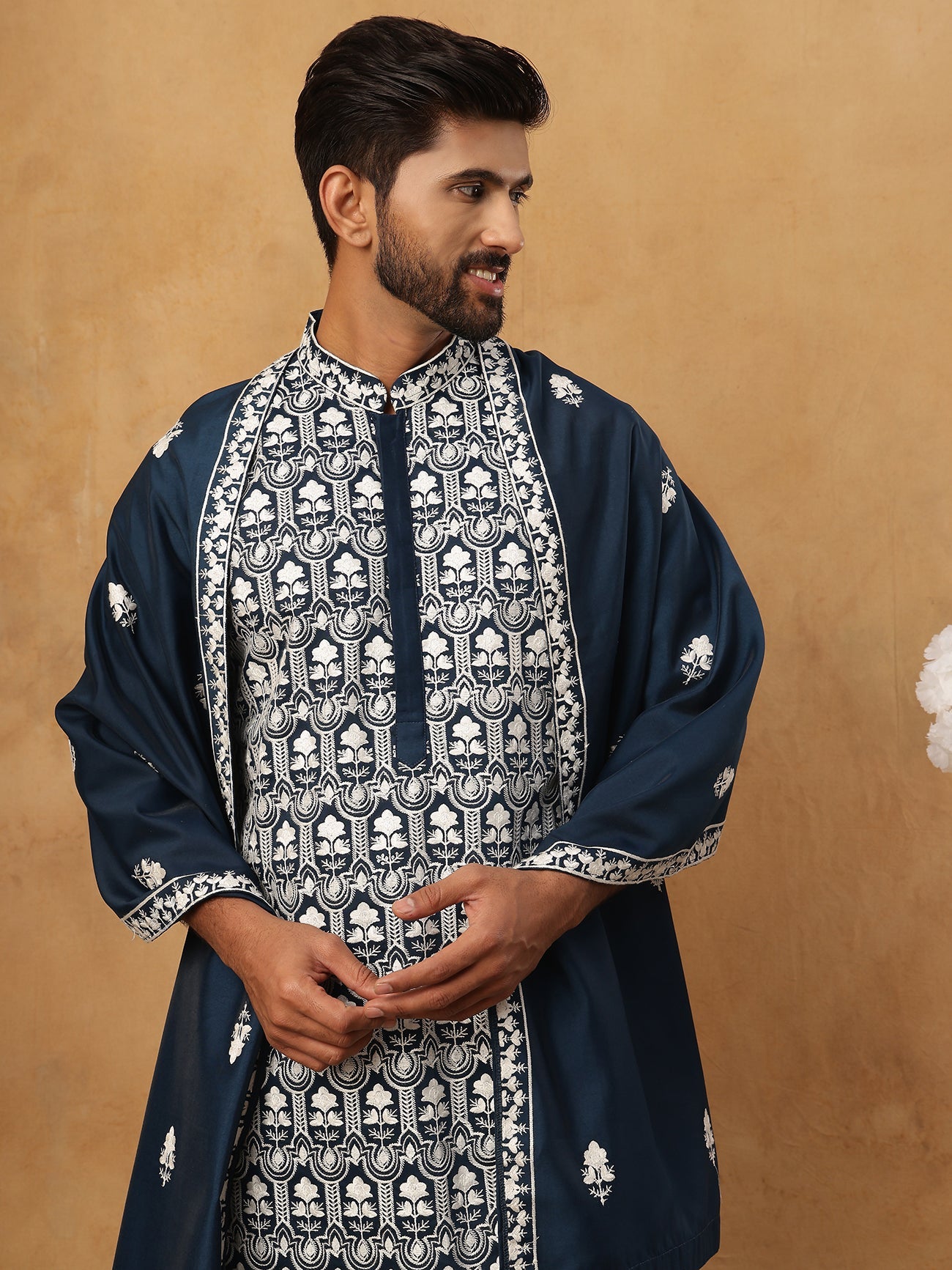 Silk Blend Embroidered Kurta & Dupatta (65KO D 5438 Peacock ) [FF] [P-14]