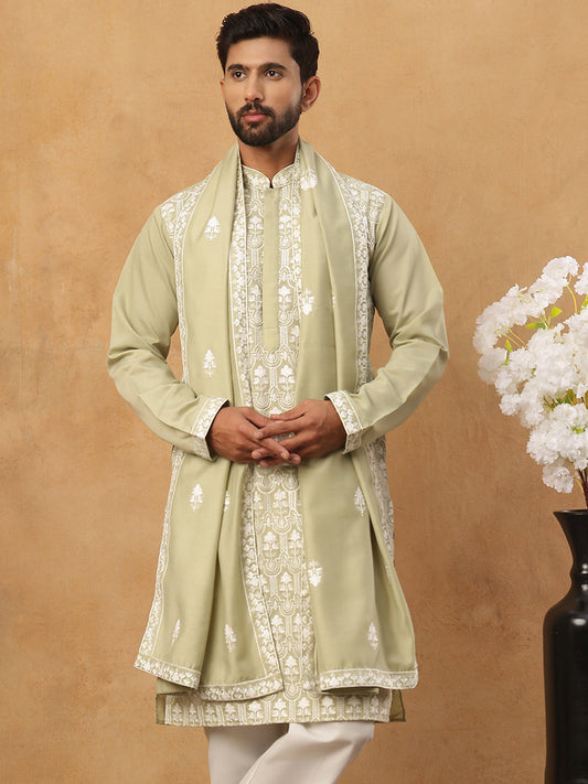 Silk Blend Embroidered Kurta & Dupatta (65KO D 5438 Pista ) [FF] [P-14]