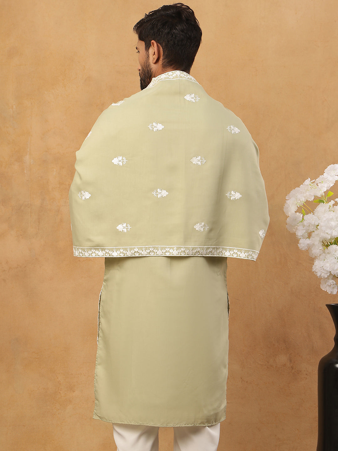 Silk Blend Embroidered Kurta & Dupatta (65KO D 5438 Pista ) [FF] [P-14]