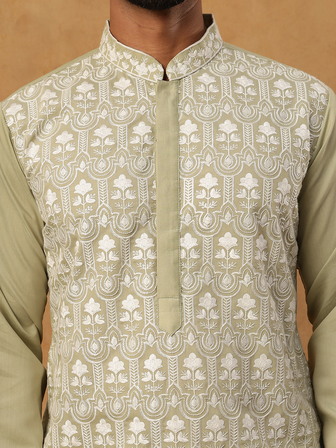 Silk Blend Embroidered Kurta & Dupatta (65KO D 5438 Pista ) [FF] [P-14]