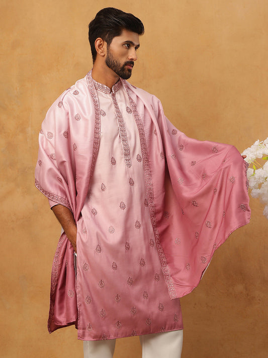 Embroidered Silk Blend Kurta with Dupatta (65KO D 5439 Pink ) [FF] [Q-7]