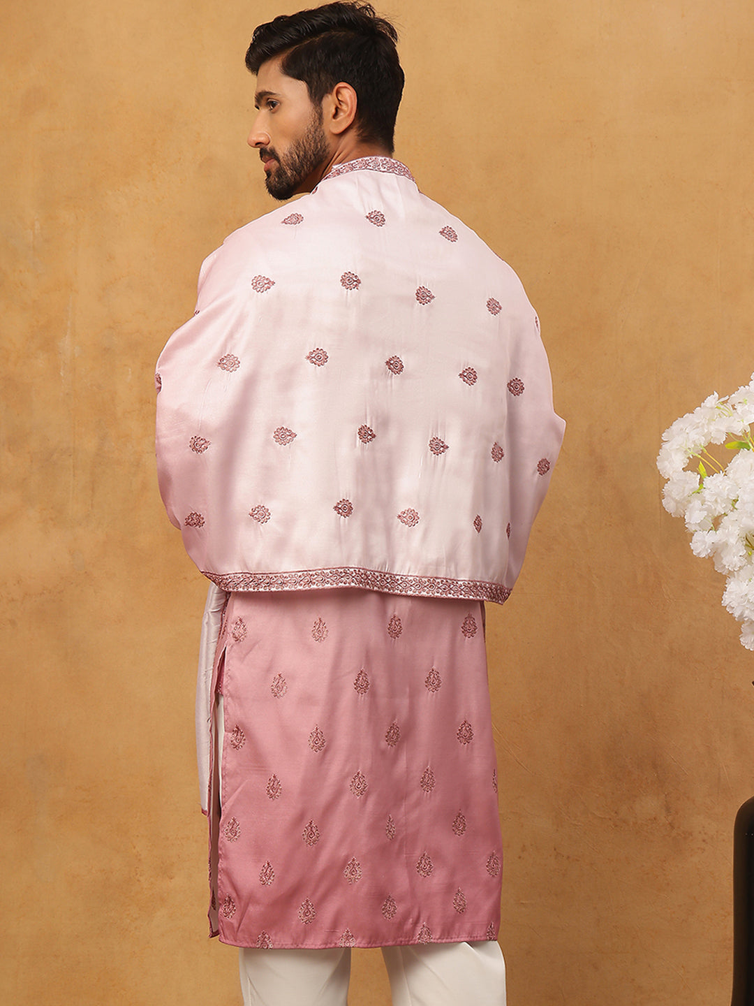Embroidered Silk Blend Kurta with Dupatta (65KO D 5439 Pink ) [FF] [Q-7]