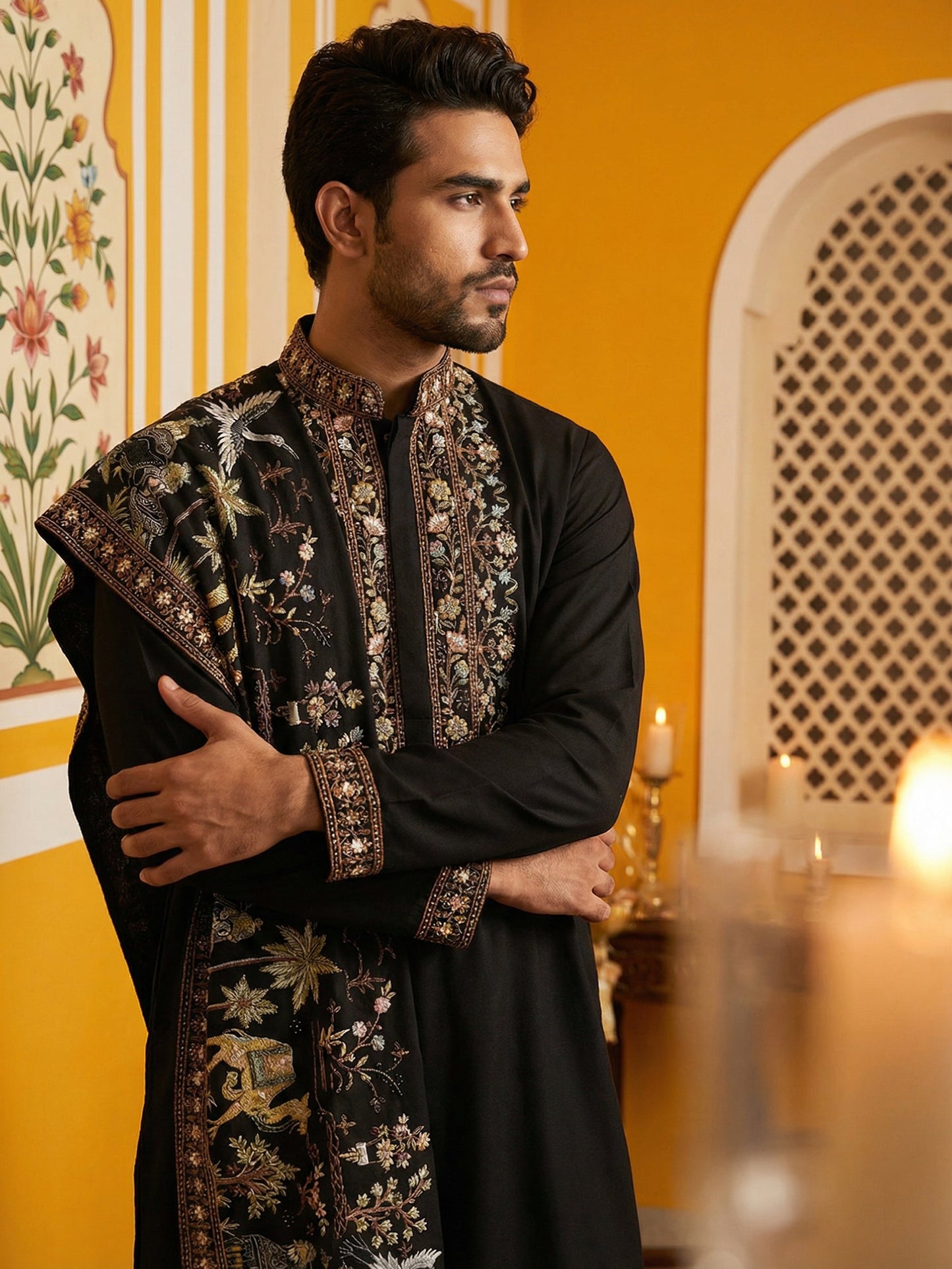 Embroidered Cotton Blend Kurta & Dupatta ( 65KO D 5513Black ) [FF] [B-5]