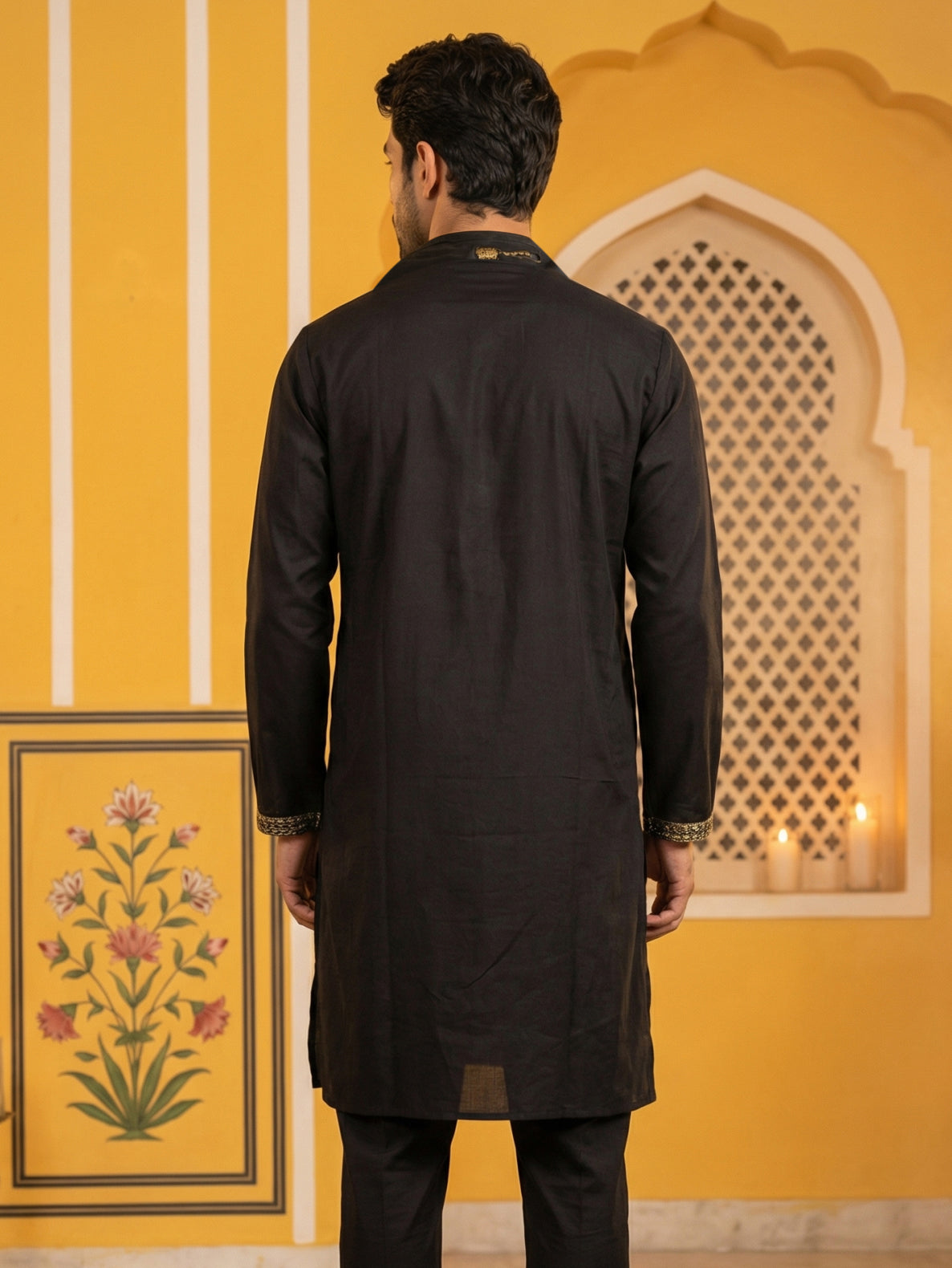 Men’s Embroidered Kurta with Dupatta ( 65KO D 5540Black )
