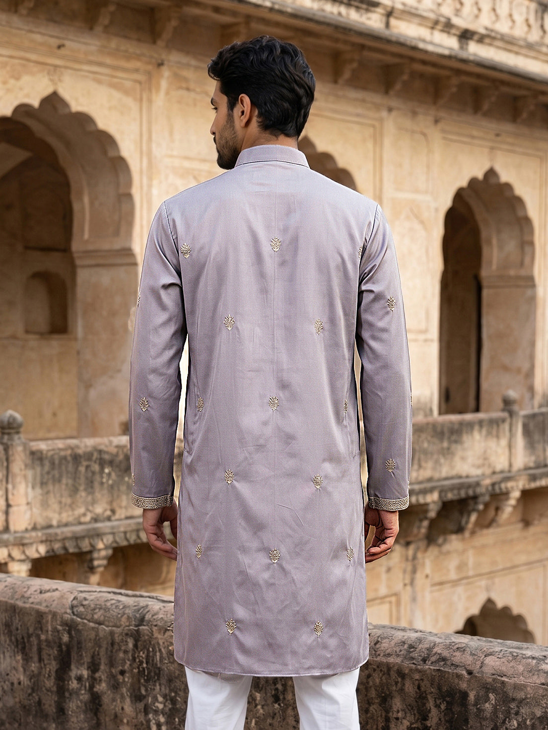 Men’s Traditional Thread Embroidered Kurta & Dupatta ( 65KO D 5549Purple )