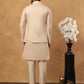 Silk Blend Embroidered Kurta Pyjama Waistcoat Set (65KPWCS 5437 Beige ) [FF] [ A3 & A2 ]