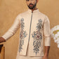 Silk Blend Embroidered Kurta Pyjama Waistcoat Set (65KPWCS 5437 Beige ) [FF] [ A3 & A2 ]