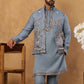 Silk Blend Embroidered Kurta Pyjama Waistcoat Set (65KPWCS 5440 Blue ) [FF] [ A3 & A2 ]