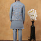 Silk Blend Embroidered Kurta Pyjama Waistcoat Set (65KPWCS 5440 Blue ) [FF] [ A3 & A2 ]
