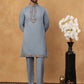 Silk Blend Embroidered Kurta Pyjama Waistcoat Set (65KPWCS 5440 Blue ) [FF] [ A3 & A2 ]