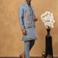 Silk Blend Embroidered Kurta Pyjama Waistcoat Set (65KPWCS 5440 Blue ) [FF] [ A3 & A2 ]