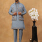 Silk Blend Embroidered Kurta Pyjama Waistcoat Set (65KPWCS 5440 Blue ) [FF] [ A3 & A2 ]