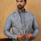 Silk Blend Embroidered Kurta Pyjama Waistcoat Set (65KPWCS 5440 Blue ) [FF] [ A3 & A2 ]