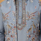 Silk Blend Embroidered Kurta Pyjama Waistcoat Set (65KPWCS 5440 Blue ) [FF] [ A3 & A2 ]