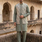 Men’s Kurta Pyjama with Embroidered Waistcoat ( 65KPWCS 5476Green )