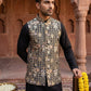 Kurta Pyjama Set with Floral Embroidered Waistcoat ( 65KPWCS 5477Black )